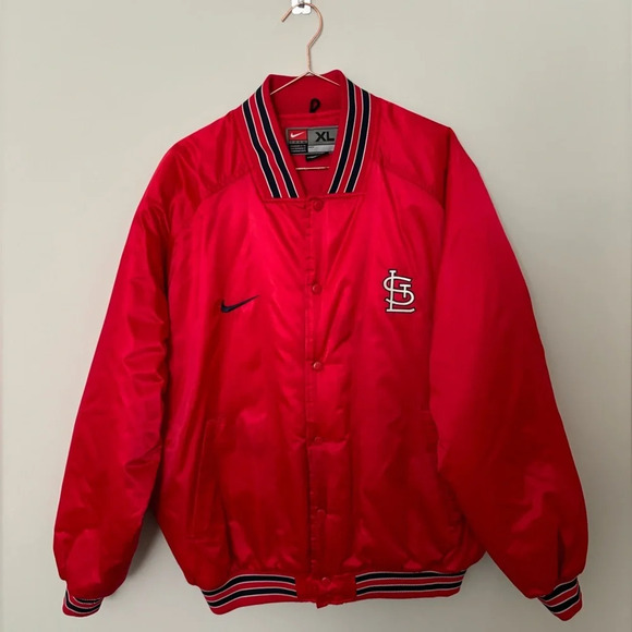 St.Louis Cardinals Nike Satin Bomber Jacket Mens Snap Button Baseball Coat Sz XL - Picture 2 of 15